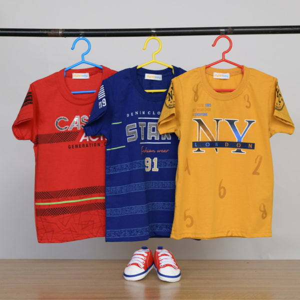 Combo Of Three Half Sleeves Multi Print T-Shirts For Boys