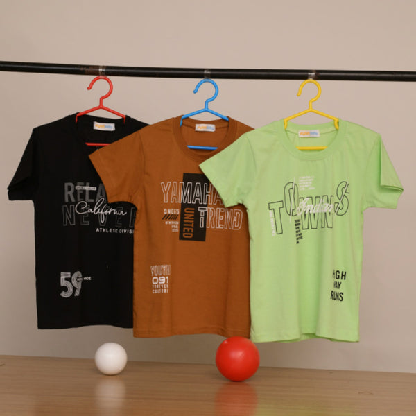 Combo Of Three Half Sleeves Multi Print T-Shirts For Boys