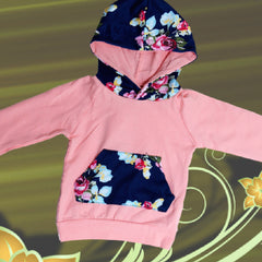 Pink Full Sleeves Floral Printed Kangaroo Pocket Hoodie & Joggers From 3 Months-3 Years