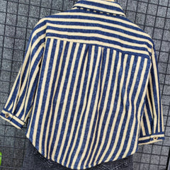 Blue Striped Full Sleeves Front Pocket Striped Shirt From 1-7 Years