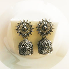 Silver Oxidised Textured Dome Shaped Jhumkas