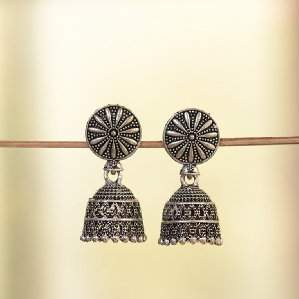 Silver Oxidised Contemporary Jhumkas Earrings