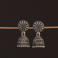 Silver Oxidised Contemporary Jhumkas Earrings