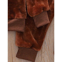 Velvety Brown Winter Wear Track Suit Set Duck Embroidery From 9 Months-6 Years