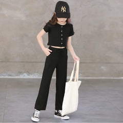 Half Sleeves Crop Top With High Waist Long Pants From 3-9 Years