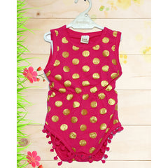 Pink Sleeveless Polka Dot Romper With Headband From 3 Months-3 Years