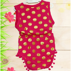 Pink Sleeveless Polka Dot Romper With Headband From 3 Months-3 Years