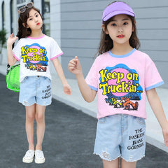 Half Sleeves Text Printed Top &  Shorts Set From 3-9 Years