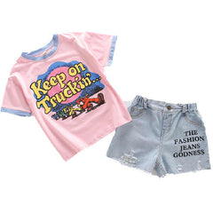 Half Sleeves Text Printed Top &  Shorts Set From 3-9 Years