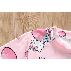 Pink Half Sleeves Cartoon Pattern Print Tee With Shorts From 9 Months-4 Years