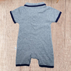 Grey Half Sleeves Bow-Tie Collared T-shirt Syle Romper From 3 months-2 Years