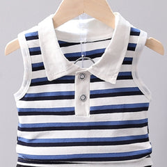 Sleeveless Striped T-shirt With Letter Graphic Shorts From 9 Months-5 years