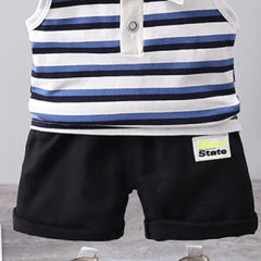 Sleeveless Striped T-shirt With Letter Graphic Shorts From 9 Months-5 years