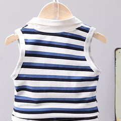 Sleeveless Striped T-shirt With Letter Graphic Shorts From 9 Months-5 years