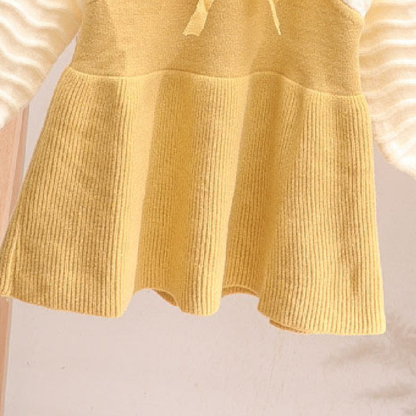 Long Sleeves Peter Pan Collar Colour Blocked Knitted Dress From 1-6 Years