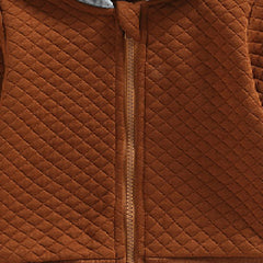 Brown Full Sleeves Solid Waffle Zip-Up Hooded Top From 9 Months - 5 Years