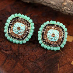 Sea Green Gold-Plated Square Studs