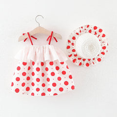 Singlet Sleeves Printed Frock with Hat From 9 Months-4 Years