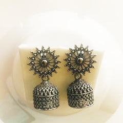 Silver Oxidised Textured Dome Shaped Jhumkas