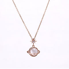 Rose Gold Planet Charm Pendant With Chain