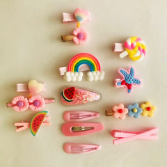 Pink Set Of 14 Candy & Rainbow Hair Clips