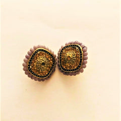 Grey Gold-Plated Square Studs