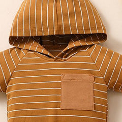 Brown Half Sleeves Solid Hooded Striped T-Shirt & Shorts Set From 9 Months - 5 Years