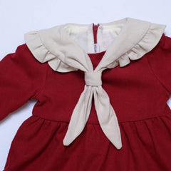 Red Flounce Sleeves  Ptere Pan Neck Thickened Princess Winter Dress From 9 Months- 4 Years