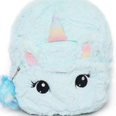 Turquoise Blue Kids Unicorn Soft Fur School Bag For 18 months-4 years Kids