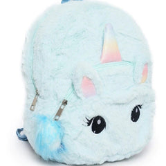 Turquoise Blue Kids Unicorn Soft Fur School Bag For 18 months-4 years Kids