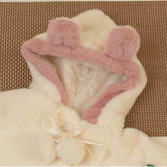 White Full Sleeves Cute Rabbit Ears Carrot Applique Warm Fleece Cape Outerwear From  9 Months- 4 Years