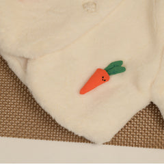 White Full Sleeves Cute Rabbit Ears Carrot Applique Warm Fleece Cape Outerwear From  9 Months- 4 Years