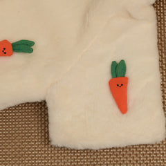 White Full Sleeves Cute Rabbit Ears Carrot Applique Warm Fleece Cape Outerwear From  9 Months- 4 Years