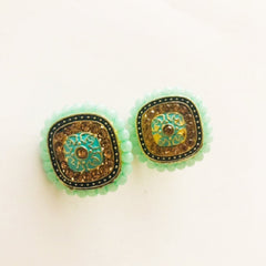 Sea Green Gold-Plated Square Studs