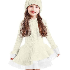 Full Sleeves Crochet Net Fit and Flare Knitted Dress From 2-7 Years