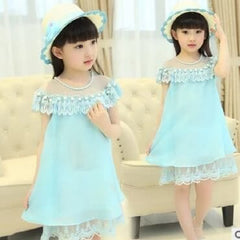 Sleeveless Party Wear Prom Pearl Net Embellished Dress From 3-9 Years