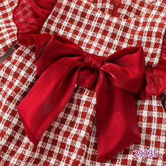 Full Sleeves Overall Checkered Bow Embellished Thick Romper From New Born - 2 Years