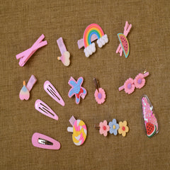 Pink Set Of 14 Candy & Rainbow Hair Clips