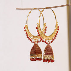 Red Hoop Earrings With Jhumki