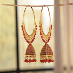 Red Hoop Earrings With Jhumki