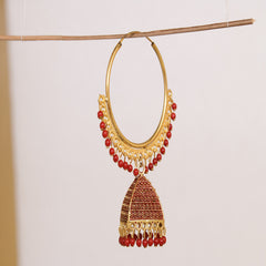 Red Hoop Earrings With Jhumki