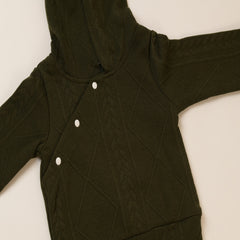 Full Sleeves Knitted Diagonal Button Snap-Up Solid Hooded Sweater With Trousers From 3 - 24 Months