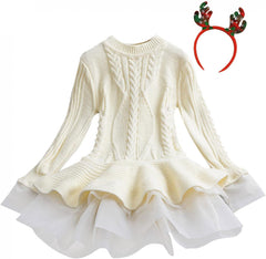 Full Sleeves Crochet Net Fit and Flare Knitted Dress From 2-7 Years