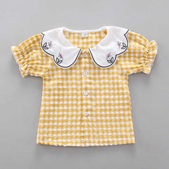 Yellow n White Checkered And Embroidered Set From 9Months-4 Years