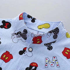 Cartoon Print Front Button Half Sleeves Shirt With Shorts From 9 Months-4 Years