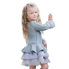 Full Sleeves Crochet Net Fit and Flare Knitted Dress From 2-7 Years