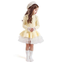 Full Sleeves Crochet Net Fit and Flare Knitted Dress From 2-7 Years