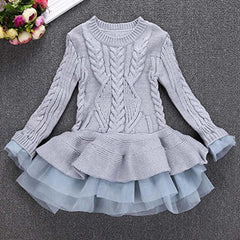 Full Sleeves Crochet Net Fit and Flare Knitted Dress From 2-7 Years