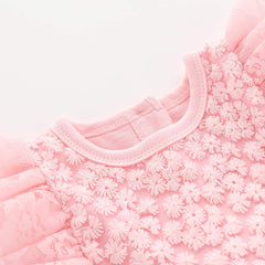 Pink Flutter Sleeves Floral Applique & Net Detailing  Fit & Flare Dress From 3-12 Months