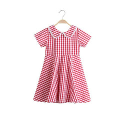 Short Sleeves Peter Pan Collar Checked Dress From 3-9 Years